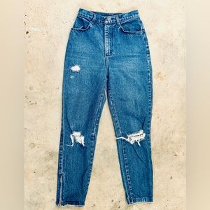 VINTAGE Cap Ferrat Jeans - Zip Ankle No Stretch Distress Womens - BLUE
